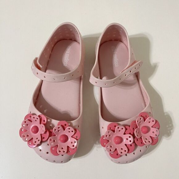 Mini Melissa Furadinha Perforated Pink Flower Sandals Toddler Girls Size 11 - Picture 1 of 12